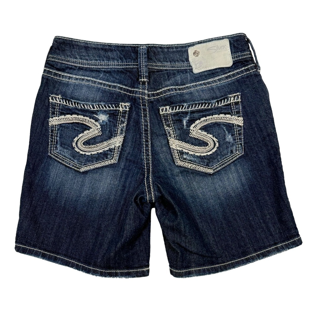 Silver Jean Shorts Suki Women's Size 27 Dark Wash Distressed Stretch
